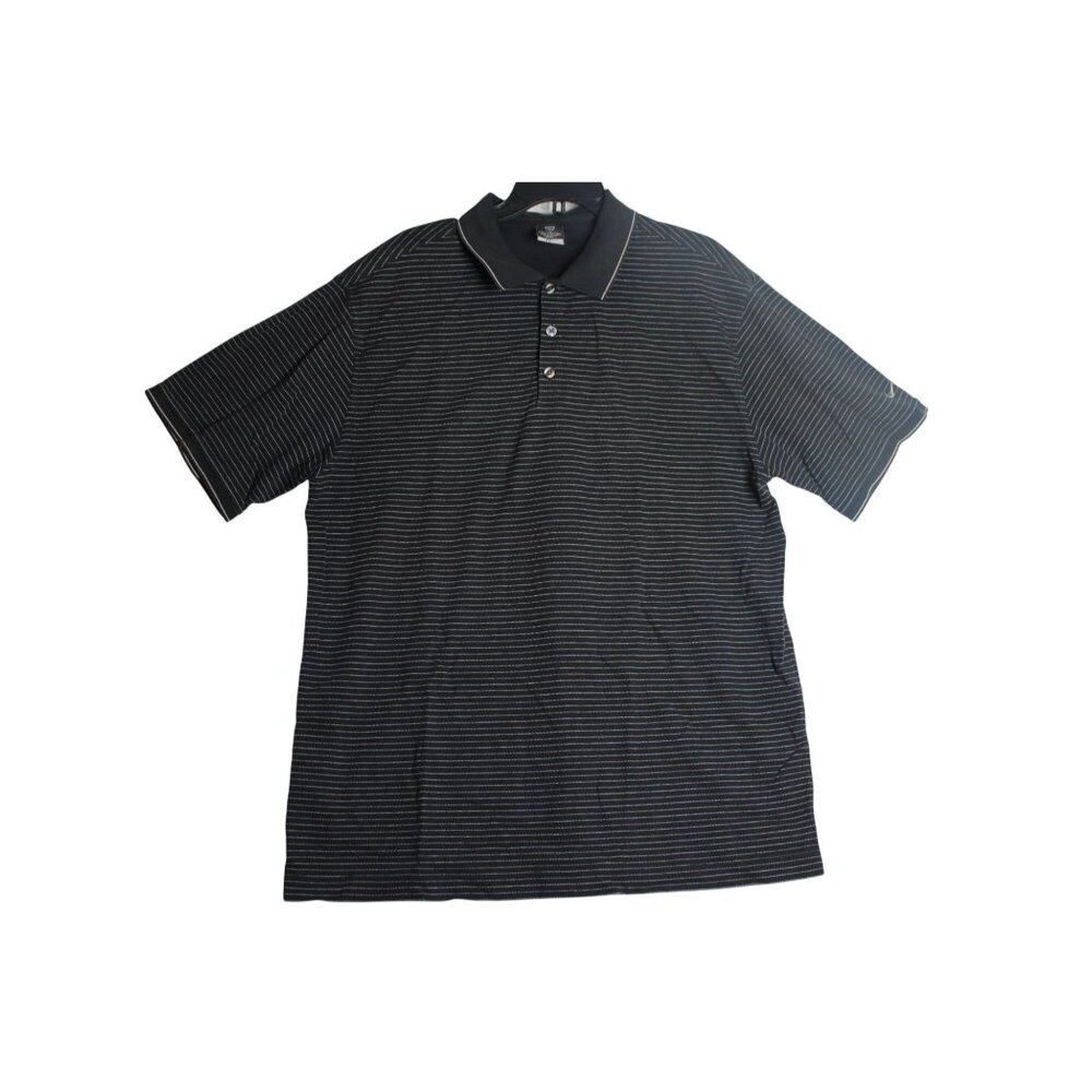 Nike Dri-Fit Black White Stripe Business Casual Knit Golf Polo Shirt Men's XL